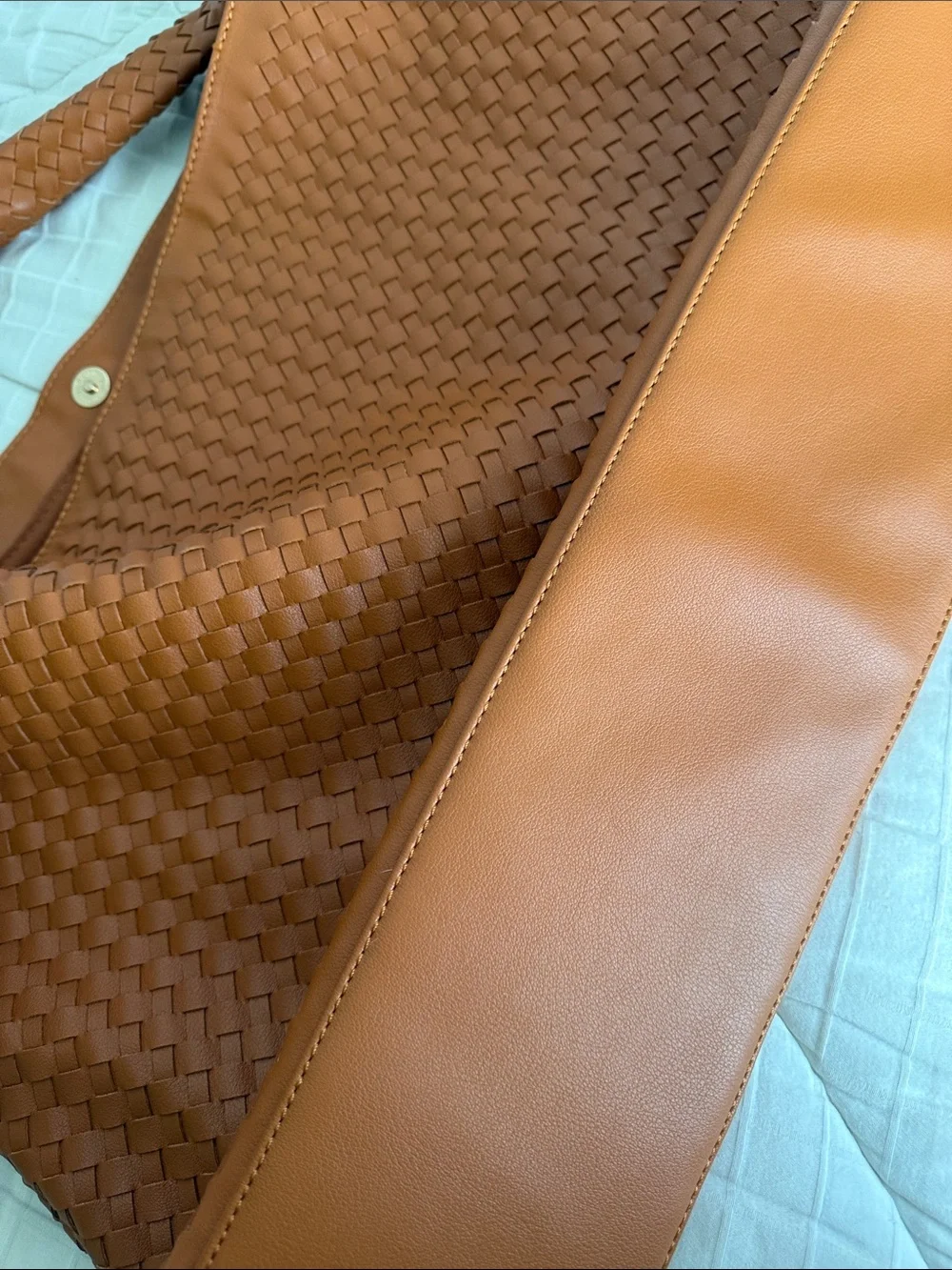 Vegan leather Woven Hobo Shoulder Bag - cognac brown